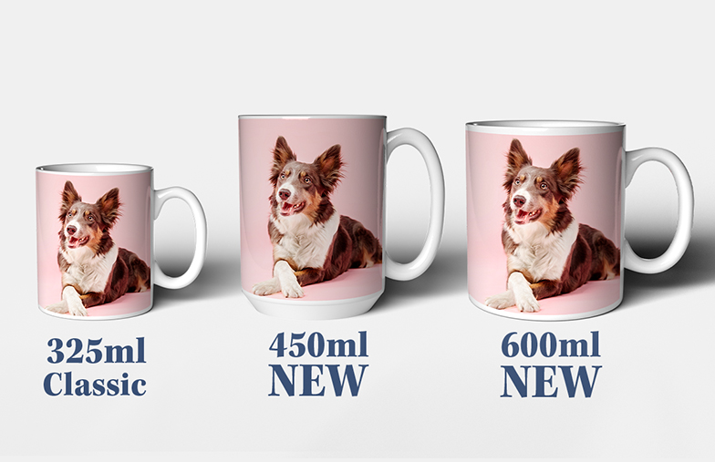 Personalised photo mug with an image of a crawling baby in an animal onesie