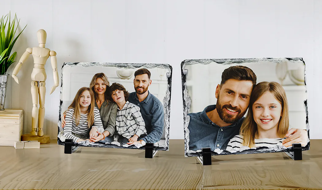 Schieferplatte mit Familienfoto