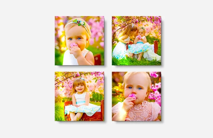 Four metal photo displays featuring baby photos