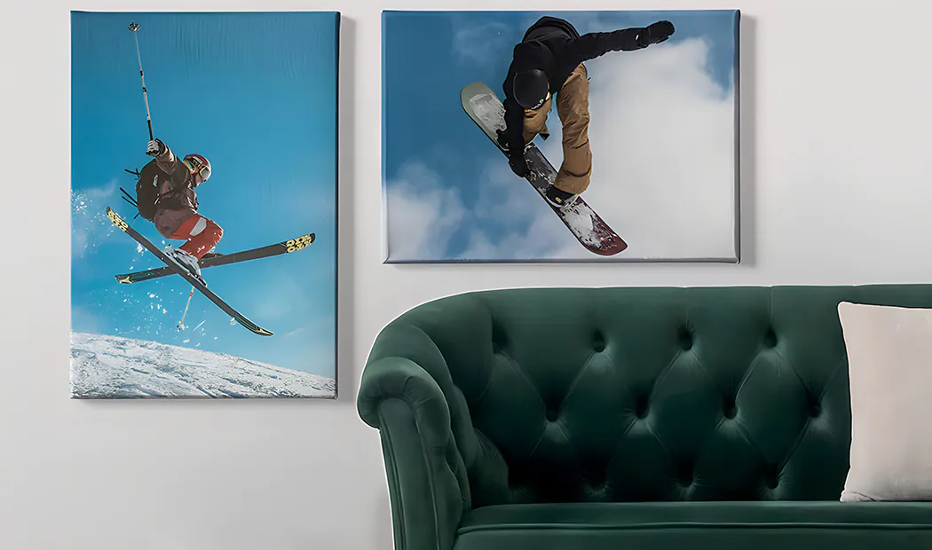 Various sizes of Printerpix photo canvases on the wall