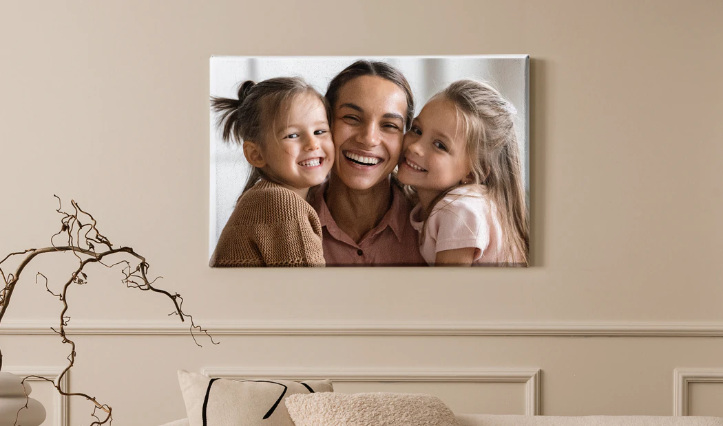 Various sizes of Printerpix photo canvas prints on the wall