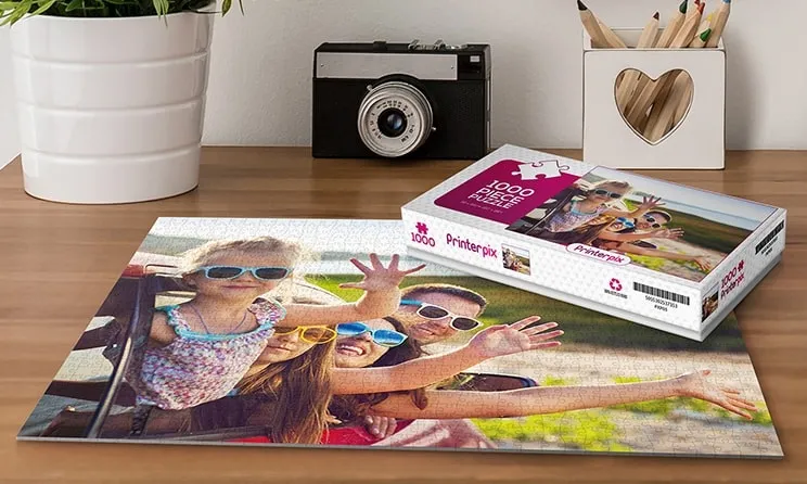 Pink cardboard puzzle of the family