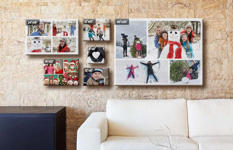 Bildcollage von Urlaubsfotos auf Leinwanddruck an der Wand aufgehängt