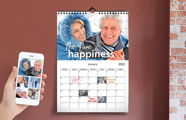A3 2020 wall calendar with personalised photo design by Printerpix hanging