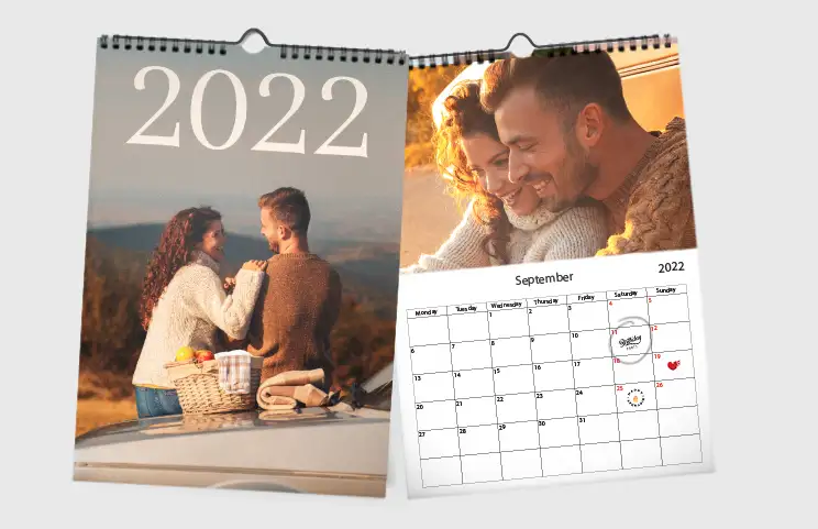 A3 2020 wall calendar hanging with personalised photo design from Printerpix