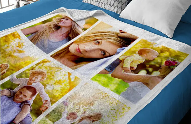 Pink and white Printerpix Mink Touch photo fleece blanket with a picture of a dog