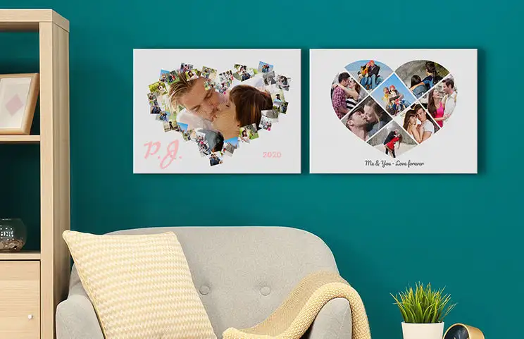 Wall-hanging personalised canvas with custom photo collage