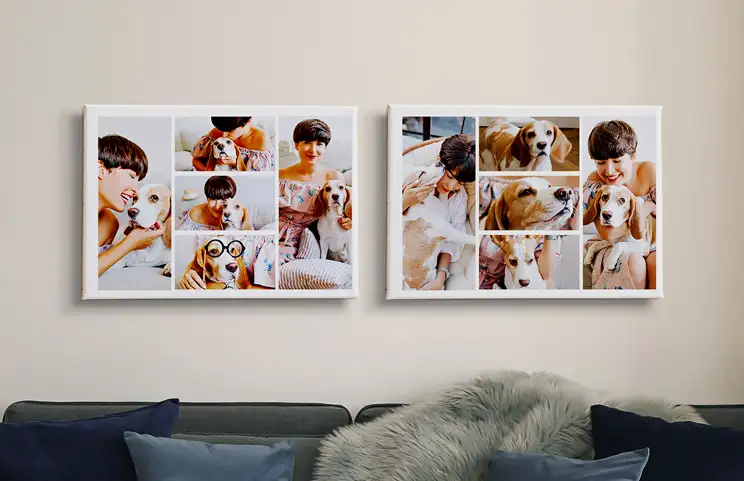 Large canvas print with custom picture collage of family photos