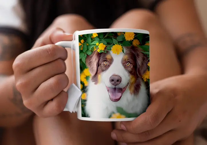 Personalised photo mug with your own photo of a dog