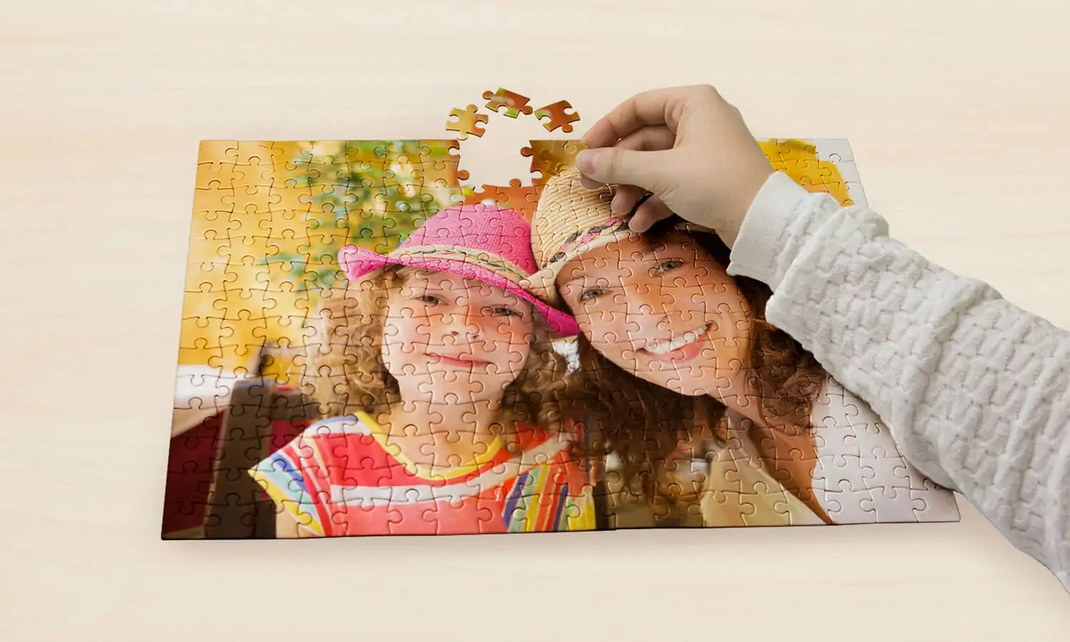 Cardboard puzzle with family photo